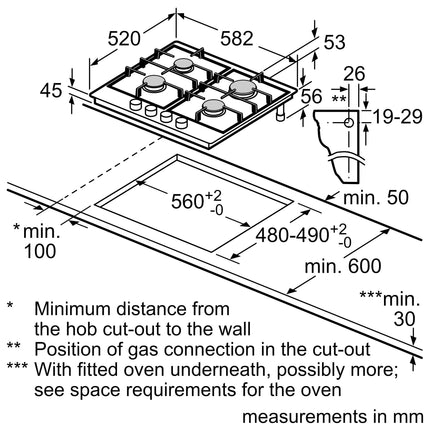 Bosch PGP6B5B90 58.2cm Gas Hob - Stainless Steel